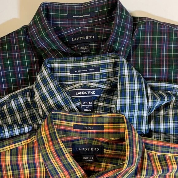 Lands' End Men's Pattern‎ No Iron (Lot of 3) Supima Oxford Dress Shirt SZ 16.5 - Picture 8 of 13